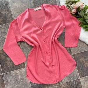 Vintage Victoria’s Secret Gold Label flamingo pink long sleeve silk sleep shirt